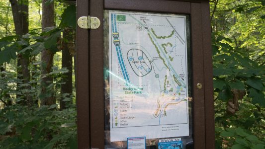 At the beginning of the trail, there is a map that gives you a glimpse of where everything is in the park. Rocky Arbor State Park