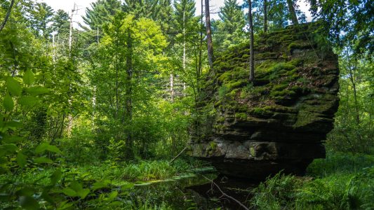 A rock formation carved out by the glaciers from ages ago. Rocky Arbor State Park